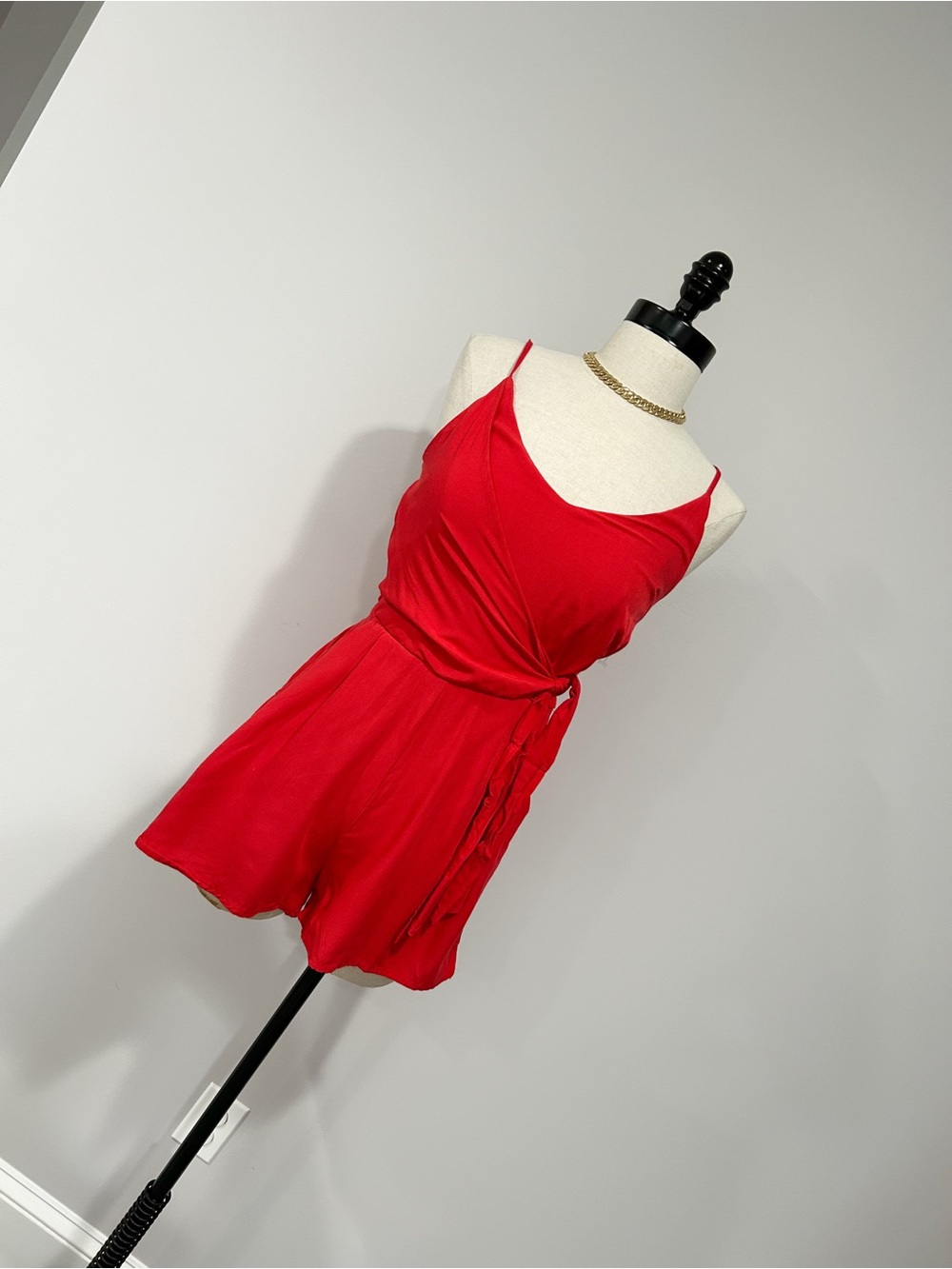 one clothing Red Spaghetti-Strap Wrap Romper